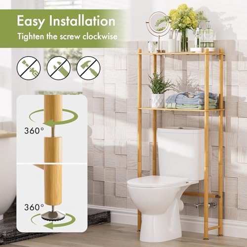 AmazerBath Bamboo Over The Toilet Storage Shelf, 2-Tier Over Toilet Organizer Rack, Freestanding Above Toilet Shelf for Bathroom, Laundry, Space Saver, Natural Color - Image 5