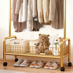 MYUPDALIN Rolling Metal Clothes Rack with Shelves & Storage Basket, Gold - Image 4