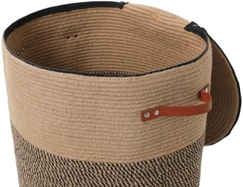 16"x20" Extra Large Cotton Rope Basket with Zipper Lid, Woven Laundry Hamper and Blanket Storage Basket, Round Clothes Bin for Living Room Bedroom, Jute & Black Mix - Image 3