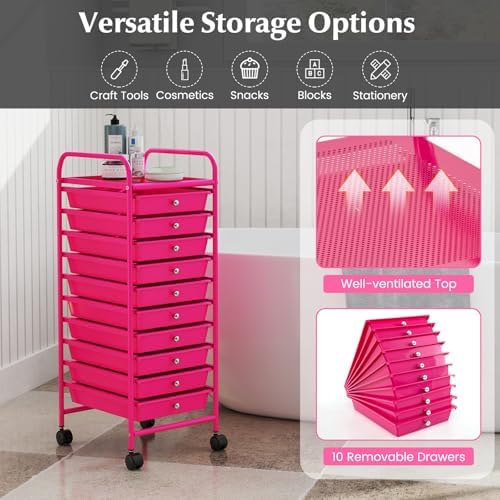 COSTWAY 10-Drawer Rolling Storage Cart, Utility Mobile Trolley - Image 4
