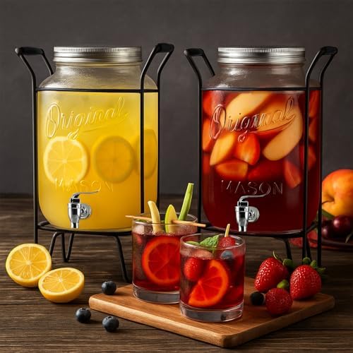 2 PACK-2 GALLON Drink Dispensers for Parties, Drink Dispensers for Parties, Original Mason Beverage Dispensers with Stand, Glass Water Jug Dispenser, 100% Leakproof Spigot - Image 3