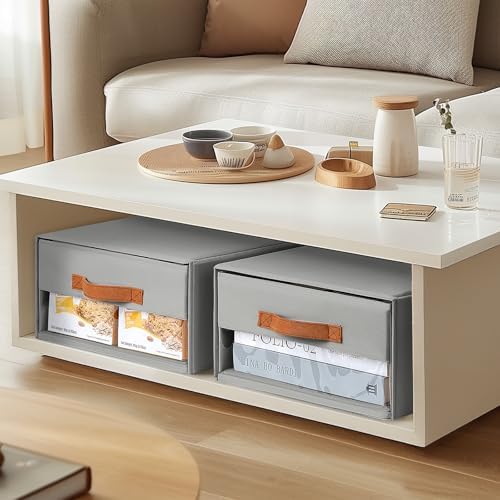 DIMJ Closet Organizers and Storage - Fabric Bins with Drawers for Closet Foldable Clothes Organizers with Clear Window, Stackable Storage Drawers Units for Bedroom, Living Room, 4-Pack, Grey - Image 2