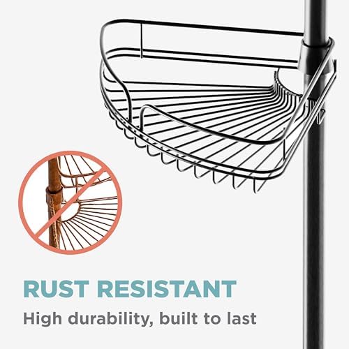 Zenna Home Tension Pole Shower Caddy Corner Organizer, Adjustable Standing Shower Caddy with 4 Baskets and Built in Towel Bar, Rust Resistant Bathroom Tension Rod Organizer, 60 to 97 Inch, Matte Black - Image 5