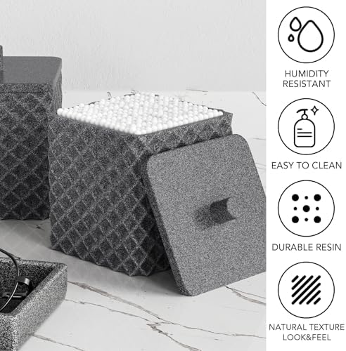 Bathroom Accessories Set Resin 6PCS, Square Toothbrush Holders Set Complete with Soap Dispenser, Vanity Tray, Tumbler, Cups and Cotton Swab Jars (Gray Diamond, Resin Bath 6 PCS) - Image 6