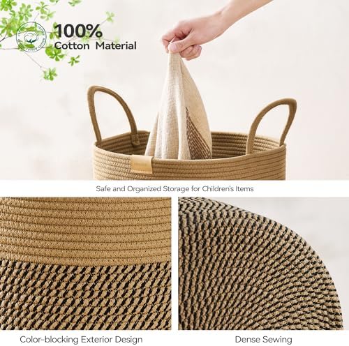 Nunsino Tall Laundry Basket Hamper 95L,Cotton Rope Storage Hamper with Reinforced Handles,Decorative Blanket & Toy Basket for Living Room, Bedroom, Nursery, Dark Brown - Image 5