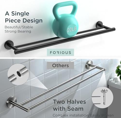 FORIOUS Double Towel Bar 24" Towel Racks for Bathroom Wall Mounted Black - Image 5