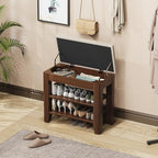 Shoe Bench for Entryway, Solid Rubberwood Shoe Bench with Hidden Storage, Adjustable 2-Tier Shelves & Soft PU Leather Seat, Shoe Rack Durable Easy Assembly for Hallway or Bedroom - Beige, 23.6" - Image 2
