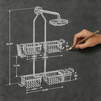 Adjustable Hanging Shower Caddy for Handheld Showerhead, Rustproof Aluminum Over Shower Head Organizer, Renter-Friendly No-Swing Storage for Tall Bottles & Soap, 2-Tier, Gold - Image 2