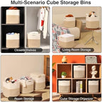 ICERZCZ 13 Inch Cube Closet Storage Bins, Woven Cotton Rope Organizer Baskets for Organizing & Shelves, Books, Towels, Clothes, Toys, 13x13x13 in, Off White & Brown (Pack of 3) - Image 5