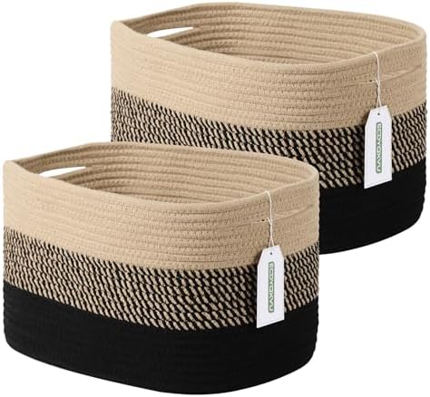 ECDYQXVU 15x10x9 Inch Woven Cotton Rope Storage Basket, 2 Pack by ECDYQXVU