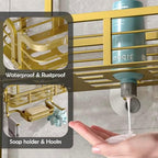 Shower Caddy Hanging, Never Rust Aluminum Shower Organizer, Over Showerhead No Drilling Shower Racks, with Soap Holder Multi Hooks Bathroom Storage for Shampoo Sponge (Gold) - Image 3