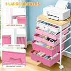 SUNALLY Rolling Carts With 5 Drawers, Storage Drawer Carts for Craft, Pink - Image 5