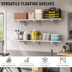2 Pack Garage Wall Shelving, 46" x 12.5" Heavy Duty Storage Racks, Garage Shelves Wall Mounted with 8 Hooks, 320 LBS Capacity Floating Metal Shelf Organizer for Laundry Room, Basement, Workshop - Image 3