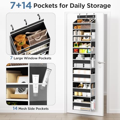Mefirt Over The Door Organizer, 7 Tier Door Hanging Organizers with 7 Large Pockets 12 Side Pockets, Behind Door Storage Hanging Shelves for Closet Bathroom Bedroom Nursery - Image 4