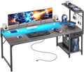 PRAISUN 63 Inch Gaming Desk with LED Lights & Power Outlets by PRAISUN
