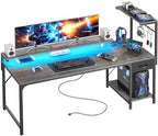 PRAISUN 63 Inch Gaming Desk with LED Lights & Power Outlets by PRAISUN