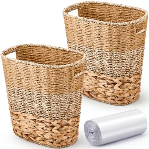 Ziliny 2 Pcs Wicker Trash Can with 50 Tarsh Bags, Classic Style, Mix Color by Ziliny