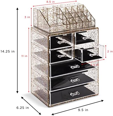 Sorbus Makeup Organizer, 7-Drawer Acrylic 2-Piece Set (Glitter) - Image 3