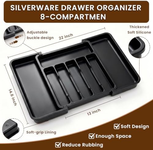 Orange Silverware Set with Expandable Drawer Organizer for 6-24 Piece Stainless Steel Flatware Set with Spoons, Forks, Knives, Heavy Duty Mirror Polished for Home/Kitchen/Restaurant (Woodgrain) - Image 7
