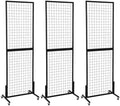 3 Packs 1.8' x 5.7' Grid Wall Panels Standing Wire Grid, Display Rack with T-Base Wheels Freestanding Gridwall Panel Tower for Shows, Black by OUDUCK