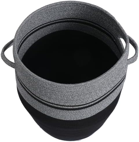 26"x20" Extra Large Tall Woven Laundry Basket with Lid, Cotton Rope Blanket Storage Basket, Freestanding Decorative Bin for Bedroom Living Room, Grey & Black Mix - Image 5