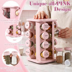 Yungyan Pink Square Rotating Spice Rack with 16 Empty Jars and Labels - Image 5