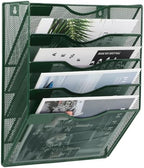 EASEPRES 5 Pocket Mesh Hanging File Organizer, Wall Mounted Mail Paper Document Folder Holder, Clipboard Storage Organization Magazine Rack with Nametag Label for Office Home School, Dark Green by EASEPRES