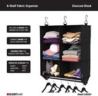 ClosetMaid 6-Shelf Fabric Hanging Closet Organizer with Garment Rod for Shirts, Sweaters, Pants, Hats, Shoes, Purses with Charcoal Black Finish - Image 4
