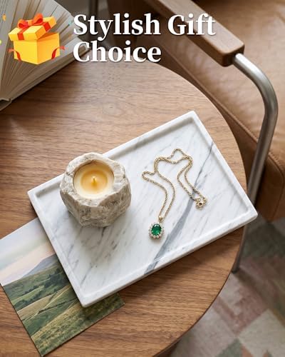 100% Natural Marble Tray for Home Decor, 12"x8" Marble Vanity Tray for Countertop Bathroom Kitchen Dresser, Stone Tray for Jewelry, Cosmetics, Lotion and Perfume - Image 2