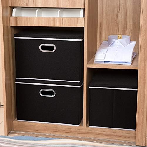 PRANDOM Large Foldable Storage Boxes with Lids [5-Pack] Organizer Containers Baskets Cube with Cover for Home Bedroom Closet Office Black17.7x11.8x11.8 For 6+ Year Old Boys and Girls - Image 3