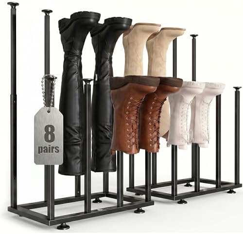 Boot Storage Organizer, Metal Free Standing Boot Rack,8 Pairs,Black by Amoowis