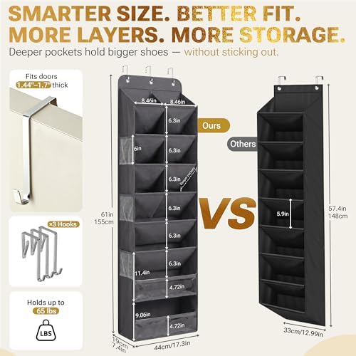HOMELUX THEORY Hanging Shoe Organizer for Closet, 8-Tier, 120D, Transparent - Image 3