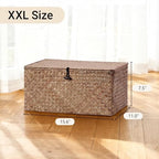 Nonam Large Wicker Basket with Lid,Seagrass Shelf Storage Basket,Coffee - Image 3
