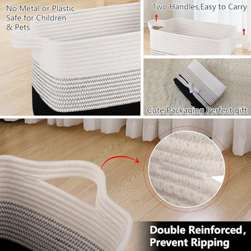 OIAHOMY Cotton Rope Storage Baskets for Organizing Gradient Dark 3-Pack - Image 6
