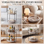 Qunclay 360 Rotating 2 Tier Wooden Tray Organizer Rustic Farmhouse Vanity Storage Large Capacity Round Organizer with Iron Frame for Cosmetics Perfume Skincare Kitchen Counter Bathroom Coffee Station - Image 5