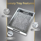 Large Vanity Tray for Perfume Organizer, 15x11 Inch Silver Mirror Tray with Handles, Crushed Diamond Tray for Bathroom Counter, Coffee Table Decor, Jewelry Display - Image 2