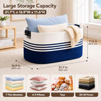 Laundry Hamper with Handles, 72L Rope Laundry Basket, Dark Blue & White - Image 2