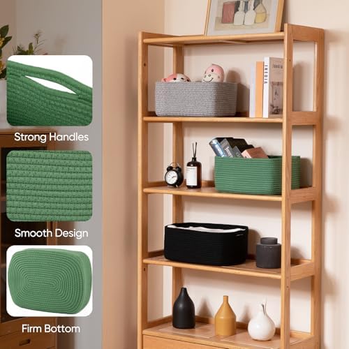 OIAHOMY 4 Pack 14.17 * 11.02 * 6.3IN Storage Baskets for Organizing Shelves, Woven Rope Baskets for Organizing Books, Clothes, Decorative Basket for Living Room, Nursery, Bedroom, Gift Basket, Green - Image 3