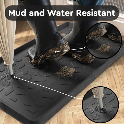 tchdio Durable Rubber Boot Tray and Shoe Mat for Entryway - Heavy Duty Waterproof Shoe Tray Organizer, Non Slip Boot Trays for Front Door, Entryway Muddy Shoes Storage, 16x48 Inches - Image 2