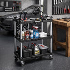 3-Tier Folding Utility Cart, Heavy Duty Rolling Cart with Wheels - Image 4