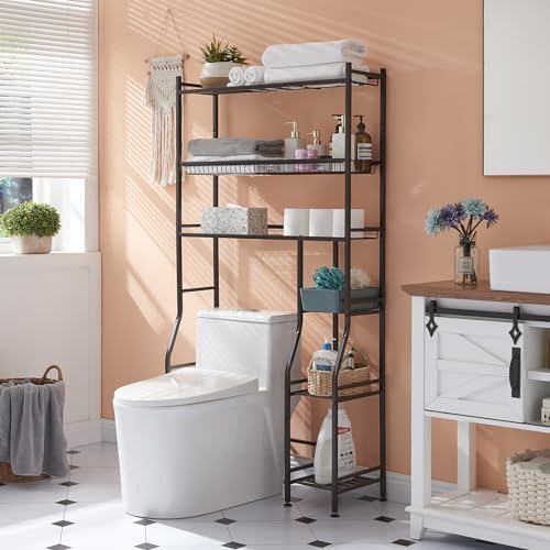 Lauren&Harold 6-Tier Over The Toilet Storage with Side Rack Black by LaurenHarold