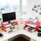 Gelite Acrylic Computer Monitor Stand for Desk Monitor Riser with Drawer Desktop Monitor Shelf with Storage, Neon Pink - Image 5