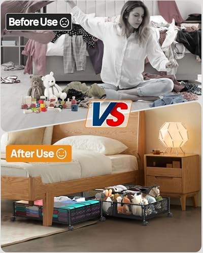 Under Bed Storage with Wheels, Foldable Pattern Carved Metal Under Bed Storage Containers, 60L Rolling Underbed Storage, Easy Assembly Under The Bed Storage for Shoes, Clothes, Blankets... - Image 5