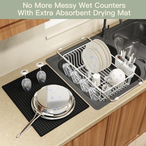 MAJALiS White Expandable Dish Drying Rack Over Sink with Extra Drying Mat - Image 4