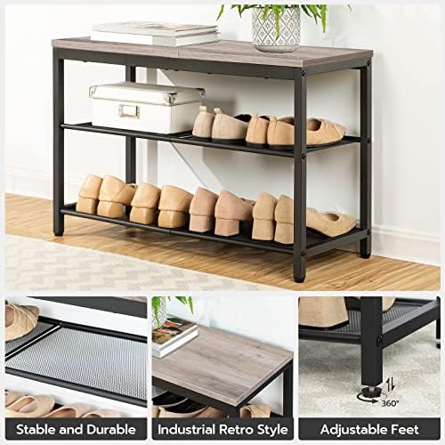 HOOBRO Shoe Bench, 3-Tier Shoe Rack,Industrial Shoe Organizer Storage Bench - Image 5