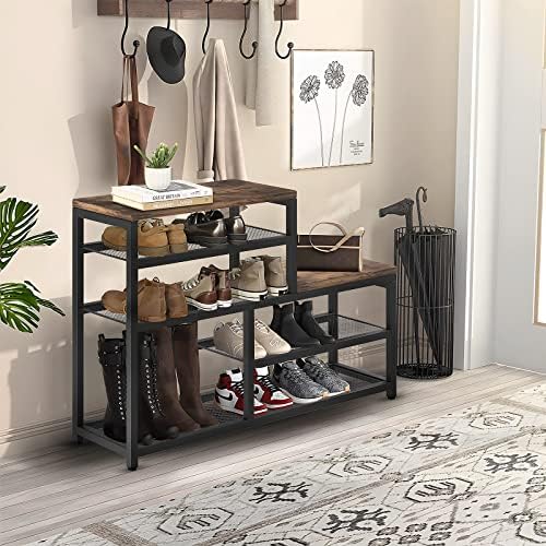 Shoe Rack Bench Shoe Storage Organizer with Seat, 5-Tier Industrial Free Standing Shoe Rack for Entryway, Narrow Shoe Rack Organizer Shelves for High Heels, Entryways, Hallways, Closets,Brown - Image 5