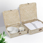 Set of 2 Flat Seagrass Storage Bins with Lid Wicker Storage Baskets for Organizing, Woven Shelf Organizer Bins Home Utility Organizer Box for Home & Office Supplies - Image 5