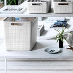 Curver Set of 4 Large Cube 17L Jute Decorative Plastic Organization and Storage Baskets - Perfect Bins for Home Office, Closet Shelves, Kitchen Pantry and All Bedroom Essentials, White - Image 5
