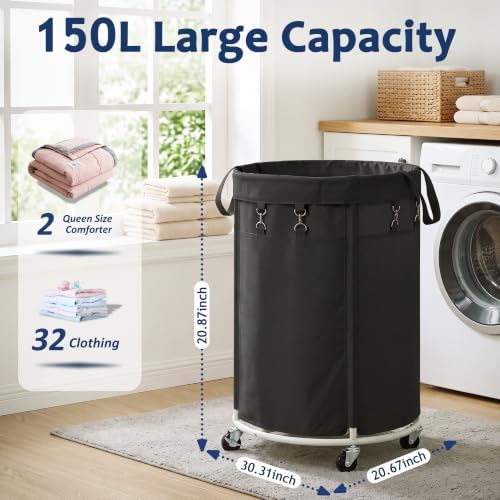 150L Large Capacity Rolling Laundry Basket Hamper with Wheels, Clothes hamper and Removable Bag for Home, Laundry Room, Bedroom, Bathroom, Apartment, Dorm - Image 2