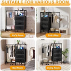 Dresser for Bedroom with Hanging Rack, 3 Drawers Closet with Charging Station, Fabric Chest of Drawers with Clothes Rack, Storage Organzier for Hallway Entryway, Black - Image 6